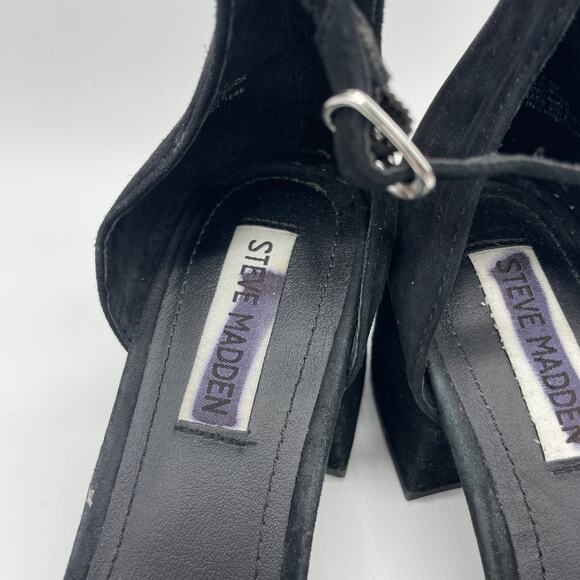 Steve Madden Womens Irenee Black Suede Ankle Strap Block Heel Dress Sandals 8.5M - Picture 5 of 7